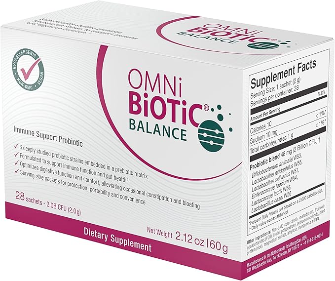Balance Probiotic Immune Support - Bifidobacterium & Lactobacillus - Hypoallergenic - Immune Booster Supplement for Men and Women - Non-GMO (28 Daily Packets)