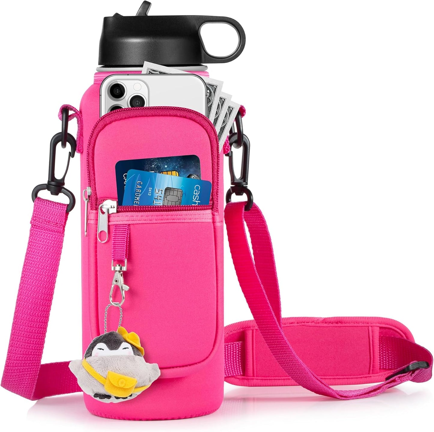 Water Bottle Holder with Strap for Hydroflask 32oz 40oz, Carrier Sling Bag with Phone Pocket Water Bottle Sleeve for Men Women Hiking Camping Travelling