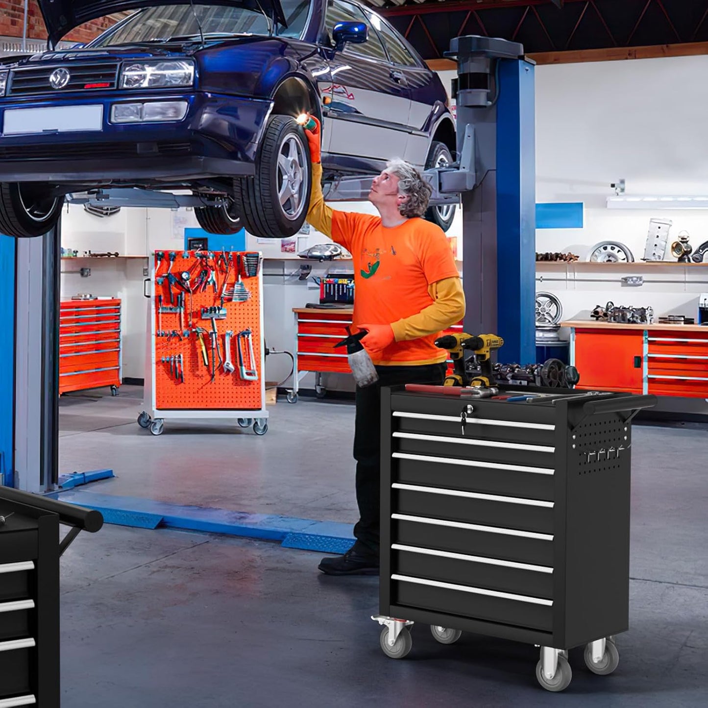 7-Drawer Tool Chest,Rolling Tool Cart with Wheels,High Capacity Tool Cabinet with Locking System for Garage, Warehouse, Workshop-Black
