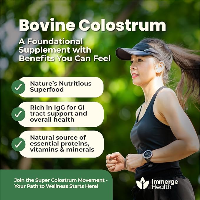 Super Colostrum Grass Fed Bovine Colostrum Powder for Bloating, Immune, Energy, Gut Health Hair, Skin and Nails Colostrum Supplement | 50% IgG Cow Colostrum for Humans | Superfood for Women and Men