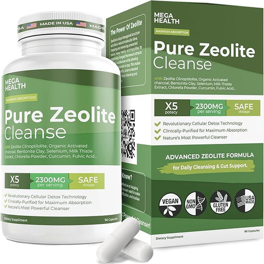 2300 MG Pure Zeolite Cleanse – Ultra-Fine Clinoptilolite Zeolite Detox, Activated Charcoal & Bentonite Clay – Liver & Gut Detox Cleanse, Toxin Flush, Digestive, Max Absorption, 90 Vegan Capsules