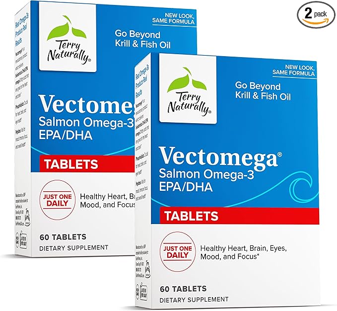 Terry Naturally Vectomega - Supplement with EPA & DHA - Omega-3 Tablets for Brain & Heart Health Support - Nutritional Supplement with Essential Fatty Acids & Peptides - 60 Tablets (Pack of 2)