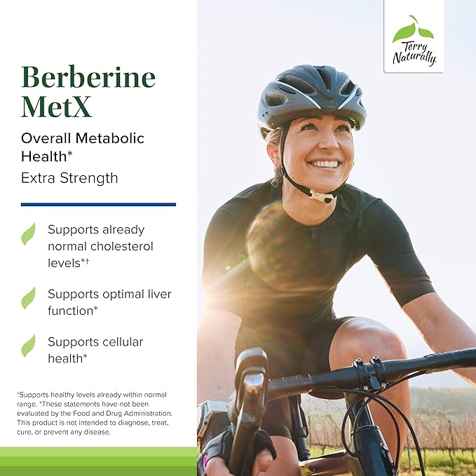 Terry Naturally Berberine MetX Extra Strength - Brain & Liver Health Support Supplement - Supplement with Indian Barberry Root Extract - Vegan Capsules for Metabolic Health Support - 60 Capsules