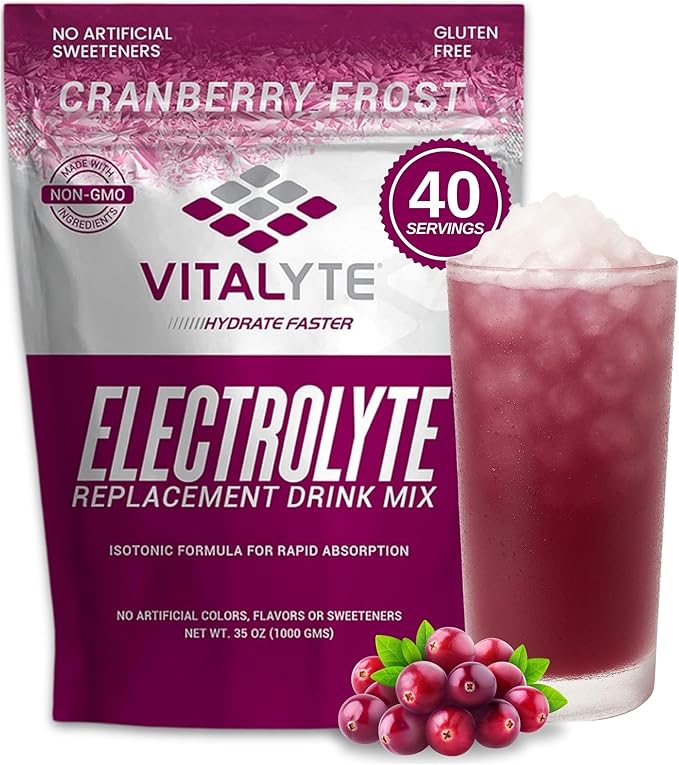 Vitalyte Electrolyte Powder Drink Mix, Isotonic Electrolyte Hydration Mix, Gluten Free Post Workout Powder Mix, Pack of 1, 35 oz., Cranberry Frost Flavor