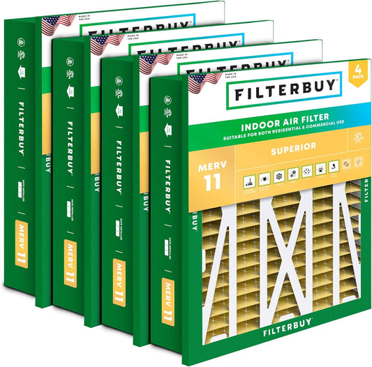 Filterbuy 20x20x5 Air Filter MERV 11 Superior Pet & Allergy Defense (4-Pack), Electrostatic Pleated HVAC AC Furnace Filters for Honeywell Return Grille FC40R1003 (Actual Size: 18.38 x 18.38 x 3.69)