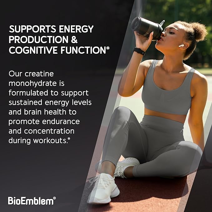 BioEmblem Creatine Monohydrate Powder – Micronized, Unflavored, 5000mg Per Serving(5g) – Supports Muscle Strength, Workout Recovery & Performance Creatine Supplement– Vegan, Non-GMO, 60 Servings