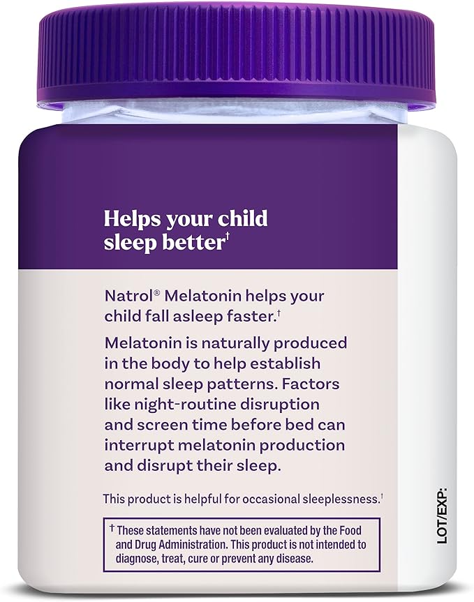 Natrol Kids Melatonin Gummies 1mg, Children's Melatonin for Restful Sleep, 60 Raspberry-Flavored Sleep Gummies, 60 Day Supply