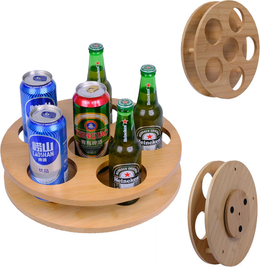 KOKO G Premium Bamboo Rotating Water Bottle Organizer – 360° Wooden Cup Holder Rack Fits 7 Tumblers (40oz/30oz/20oz) – Space-Saving Cabinet & Countertop Storage, Easy to Assemble