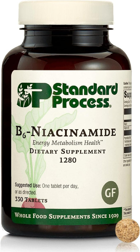 Standard Process Inc. B6-Niacinamide - Energy Metabolism, Heart Health, and Digestion Supplement with Vitamin B6, Niacin, Ascorbic Acid, Reishi Mushroom, Shiitake Mushroom - 330 Tablets