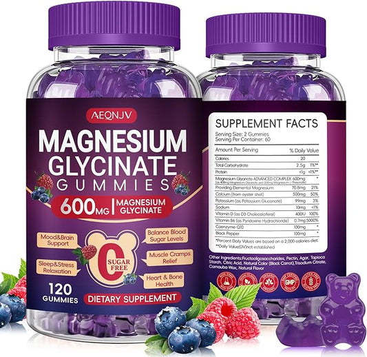 Magnesium Glycinate Gummies 600mg High Absorption, Magnesium Glycinate for Women and Men with Vitamin D, B6, and CoQ10 for Adults & Kids, Magnesium Supplement for Calm Support & Sleep, 60 Days Supply