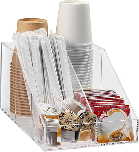 Navaris 4 Compartment Coffee Organiser - Sugar, Creamer, Tea Supplies - Office & Kitchen Countertop Organisation