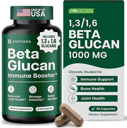 Beta Glucan Supplements 1000mg – 1,3/1,6D Beta Glucan Capsules for Immune Support – Natural Beta Glucans Fiber Supplement – 60 Veggie Capsules (60 Count, Unflavored)