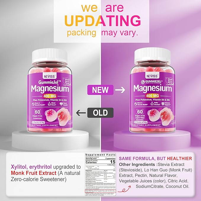 Magnesium Gummies 400mg Sugar-Free | 5-in-1 Complex Magnesium: Glycinate, Citrate, Malate, Chloride & Taurate | with Ashwagandha, D3 & Zinc for Women Men | Muscle, Mood & Energy Support | Vegan, 60Cts