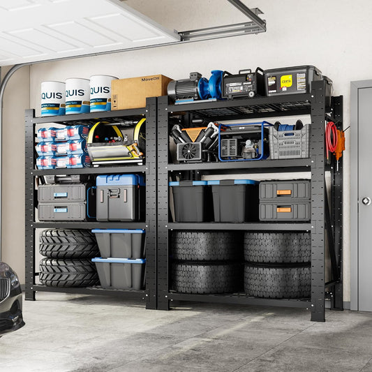 FLEXIMOUNTS 10000LBS 2 Pack Garage Shelving, 4-Tier Heavy Duty Shelving Unit, 23.6" D x 49.6" W x 71" H, Industrial Shelving, Adjustable Storage Shelves for Garage, Basement, Warehouse, Workshop