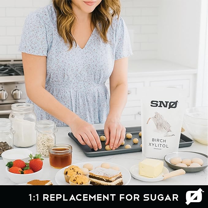 SNO Pure Birch Xylitol Sweetener - 1lb Resealable Bag | Low Calorie, Non-GMO, Gluten-Free, Vegan, Kosher | Paleo, Diabetic, & Keto-Friendly | Pharmaceutical Grade, No Aftertaste Sugar Substitute