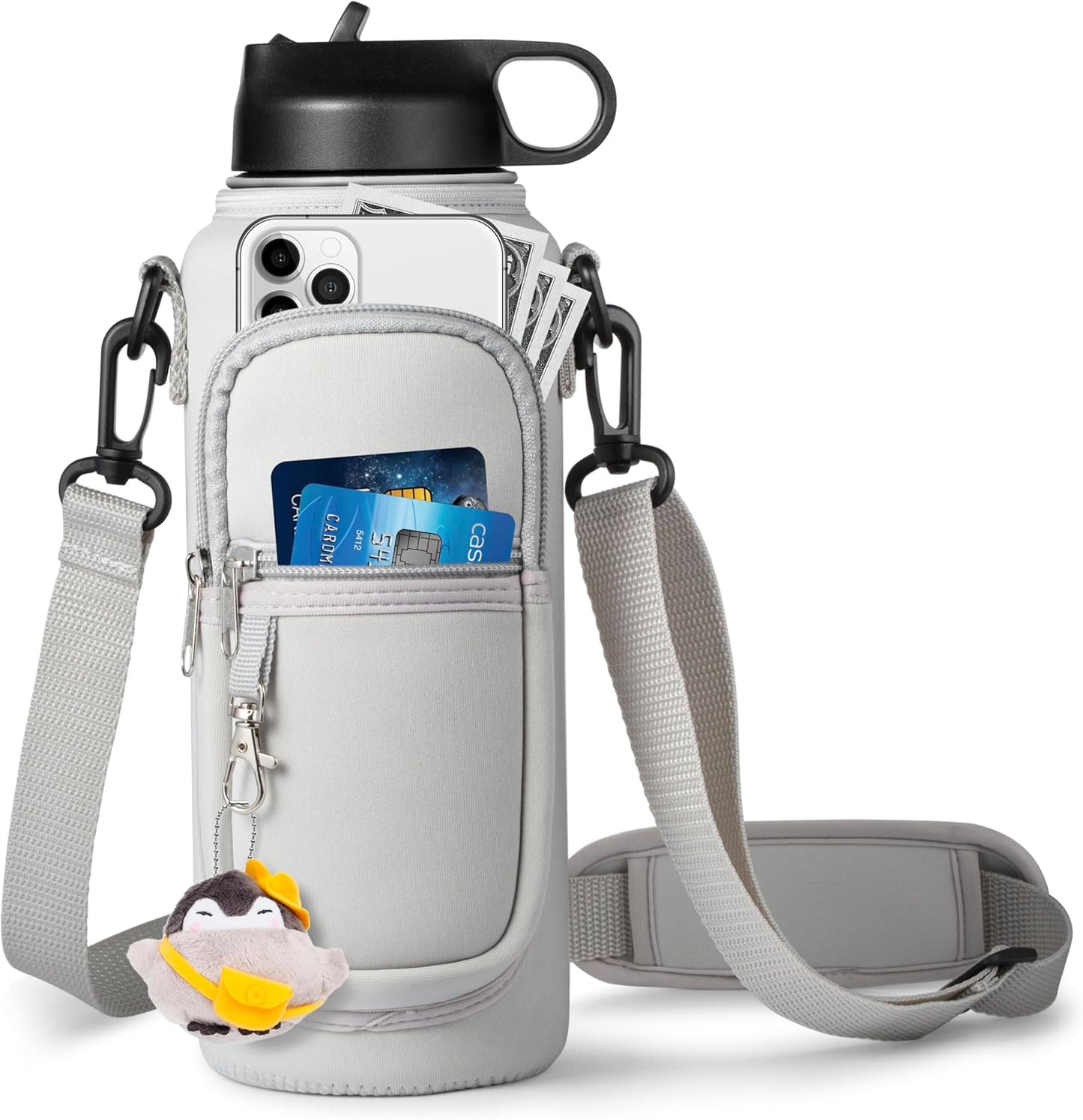 Water Bottle Holder with Strap for Hydroflask 32oz 40oz, Carrier Sling Bag with Phone Pocket Water Bottle Sleeve for Men Women Hiking Camping Travelling