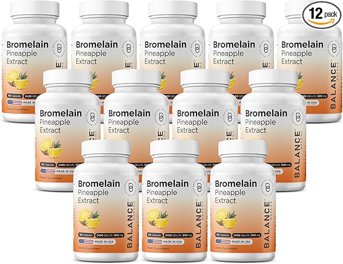 Balancebreens Bromelain 500mg Capsules – 2400 GDU Pineapple Extract Supplement for Joint Support, Natural Swelling Support, and Healthy Digestion – 180 Organic Capsules Made in USA