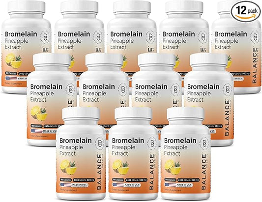 Balancebreens Bromelain 500mg Capsules – 2400 GDU Pineapple Extract Supplement for Joint Support, Natural Swelling Support, and Healthy Digestion – 180 Organic Capsules Made in USA