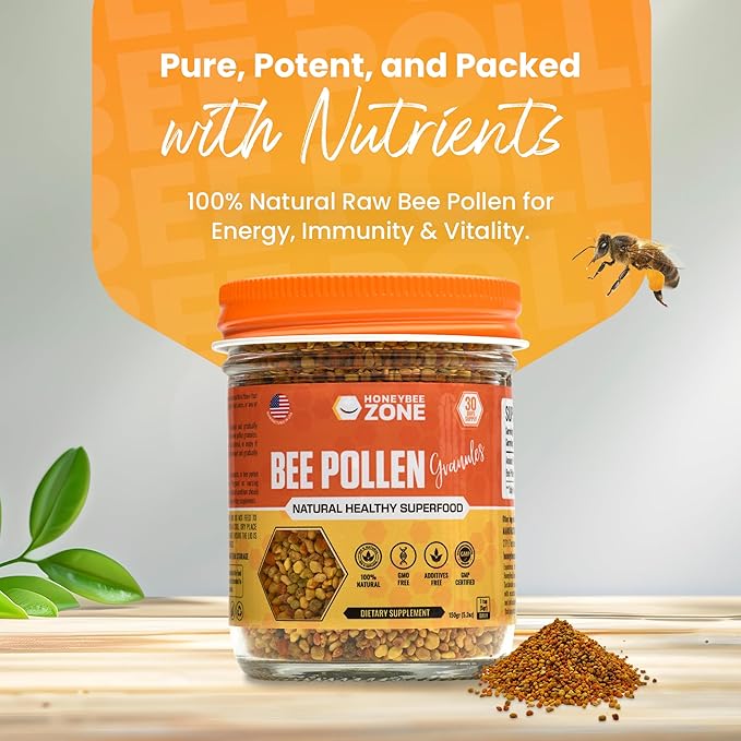 Bee Pollen Supplement 100% Natural Raw Bee Pollen Granules Fermented Pollen Multivitamin, Probiotic Superfood, Vital Proteins, Amino Acids, Immune Support &Energy 5.2 oz