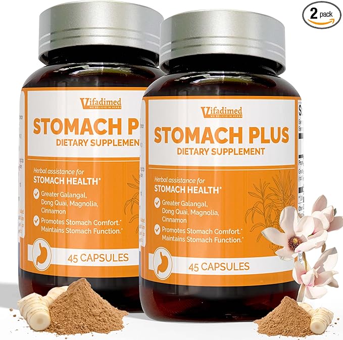 Stomach Plus - for Stomach, Gastritis, Stomach Lining Repair, Acid Reflux, Heartburn, Indigestion, with Galangal, Dong Quai, Cinnamon & Magnolia-90capsules