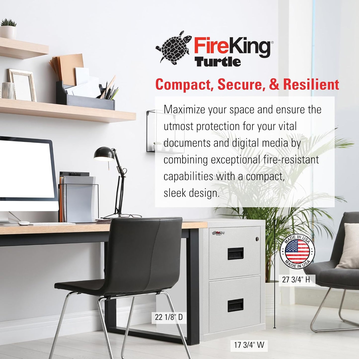 FireKing Turtle Vertical 2 Drawer Legal and Letter Fire Safe File Cabinet with Key Lock, 1 Hour Fire Rated, UL Rated & Water Resistant Home Safe, Filing Cabinet, Made in The USA, Arctic White