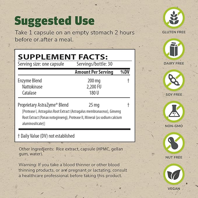 Master Supplements NattoStim - 30 Delayed Release Vegetable Capsules - Circulatory & Immune Support - Vegan, Gluten Free - 30 Servings