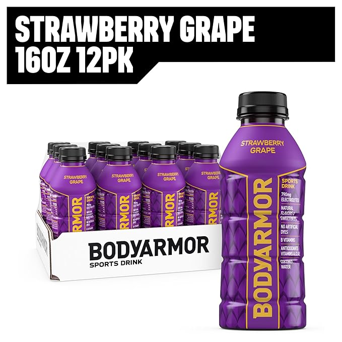 BODYARMOR Sports Drink Sports Beverage, Strawberry Grape, Coconut Water Hydration, Natural Flavors With Vitamins, Potassium-Packed Electrolytes, Perfect For Athletes, 16 Fl Oz (Pack of 12)