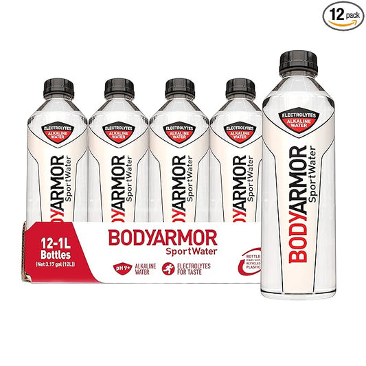 BODYARMOR SportWater Alkaline Water, Superior Hydration, High Alkaline Water pH 9+, Electrolytes, Perfect for your Active Lifestyle, 1 Liter (Pack of 12)