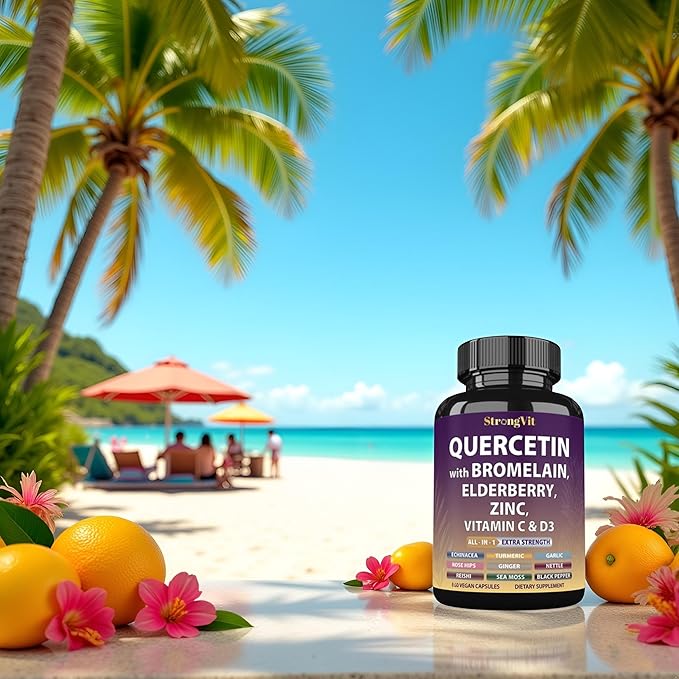 Quercetin with Bromelain, Elderberry, Vitamin C, D3 and Zinc. Super Immune Support Supplement. Organic Complex for Men & Women, Non-GMO, Gluten-Free, Vegan, USA (120 Capsules)
