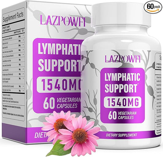 Lymphatic Drainage Supplements, 1540mg Lymph System Support Supplement for Women & Men with Dandelion, Burdock, Echinacea,Rutin, Turmeric,Cleavers & More, 60 Capsules