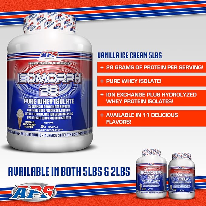 APS Nutrition Isomorph 28 Protein Powder | Pure Whey Isolate | Cold Pressed, Ultra- Filtered, & Ion Exchange Isolates | 28g Protein | 5 Pound (Vanilla Ice Cream)