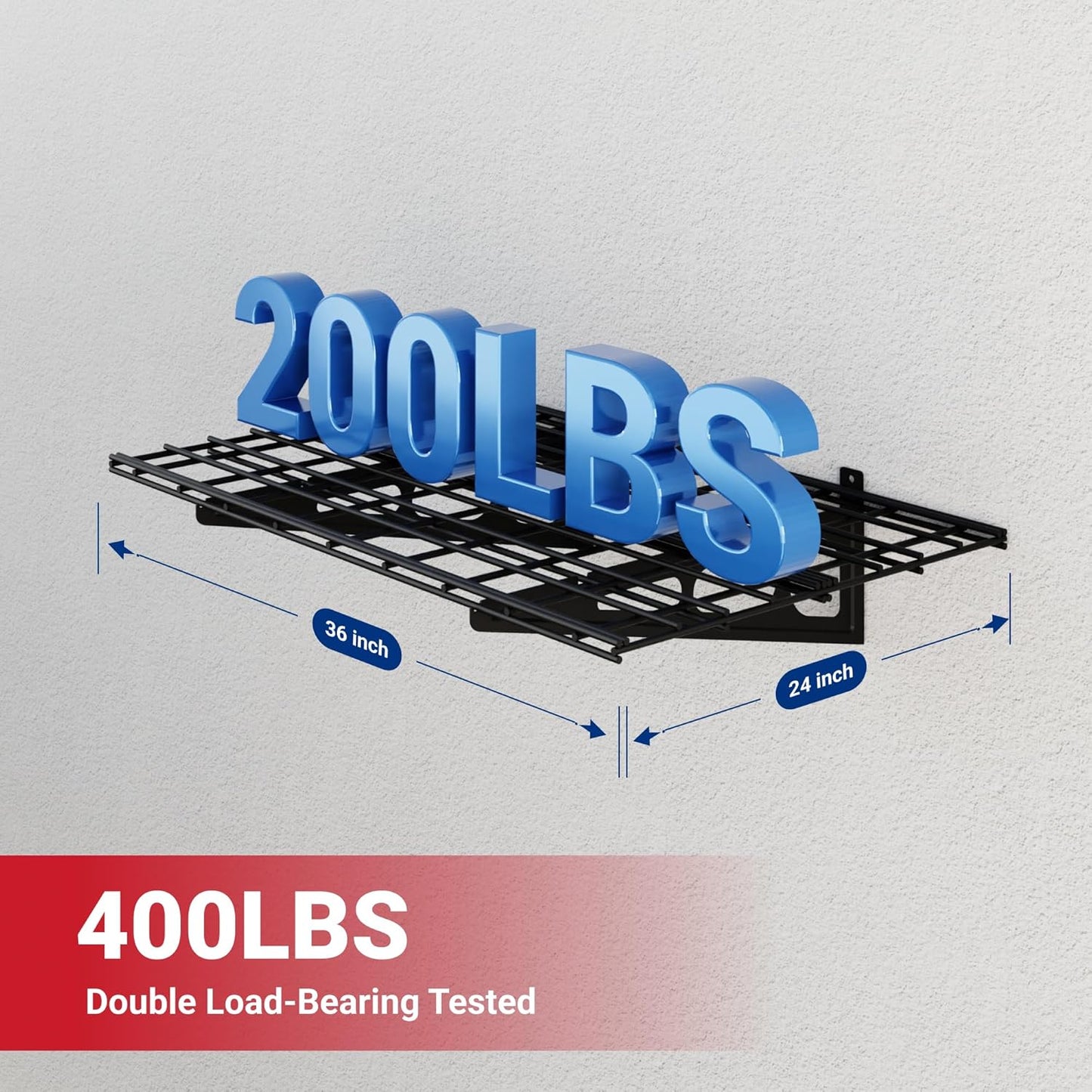 FLEXIMOUNTS 2x3ft Garage Shelving Wall-Mounted, 1-Pack Heavy-Duty Wall Shelving, Holds Up to 200 lbs, Garage Storage Rack for Organization & Storage Bins, Black, Classic Series