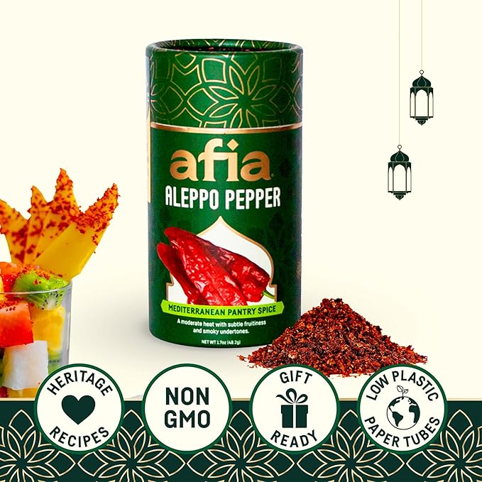 Afia - Aleppo Pepper Flakes | Aleppo Mediterranean Pantry Spice for Middle Eastern Dishes, Meals and Cuisine | Premium Middle Eastern Spices, 1.7oz