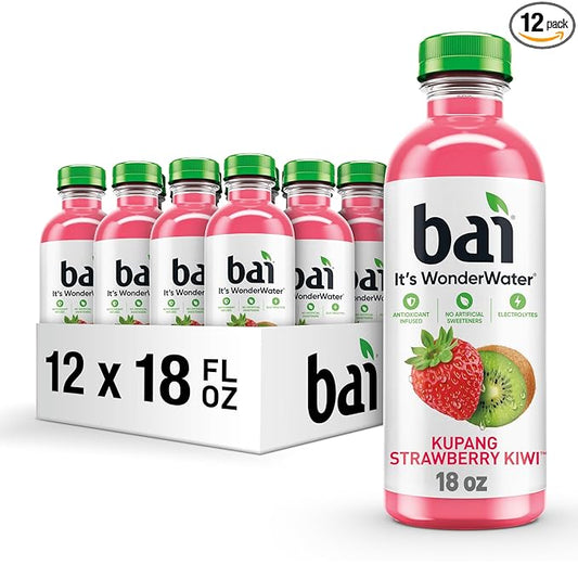 Bai Antioxidant Infused Water Beverage, Kupang Strawberry Kiwi, with Vitamin C and No Artificial Sweeteners, 18 Fluid Ounce Bottle, 12 Pack