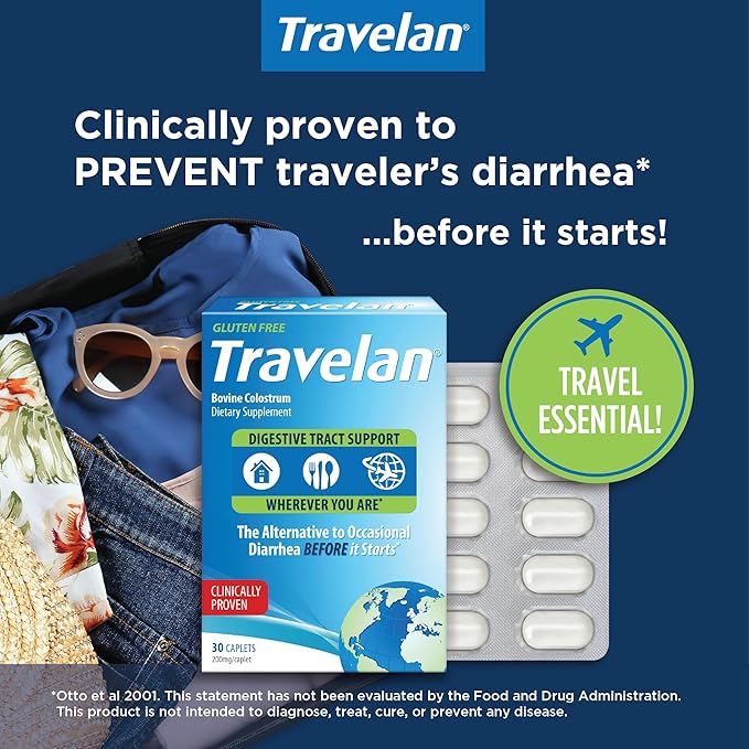 Anti Diarrhea Pills Help Prevent Traveler’s Diarrhea Before It Starts, Clinically Proven, Travel Essentials, Drug-Free Colostrum, Natural Digestive and Immune Support Supplement, 30 Count