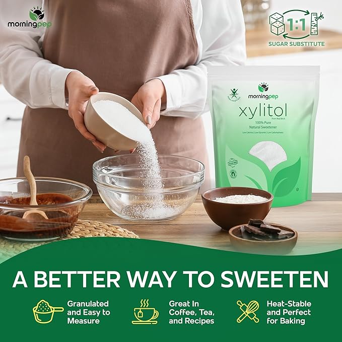 Morning Pep Pure Birch Xylitol (Keto Diet Friendly) Sweetener with no aftertaste 1 LBs (Not From Corn) NON GMO KOSHER GLUTEN FREE PRODUCT OF USA. 16 Onces