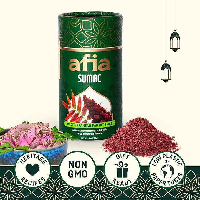 Afia - Ground Sumac Spice | Sumac Powder Pantry Spice for Middle Eastern Dishes, Meals and Cuisine | Premium Middle Eastern Spices (2.5oz)