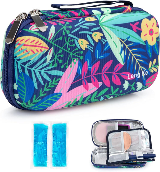 YOUSHARES Insulin Cooler Travel Case - Diabetic Insulated Organizer Portable Cooling Bag for Medication Cooling Insulation, Insulin Pen Case with 2 TSA Approved Cooler Ice Pack (Tropical Rainforest)