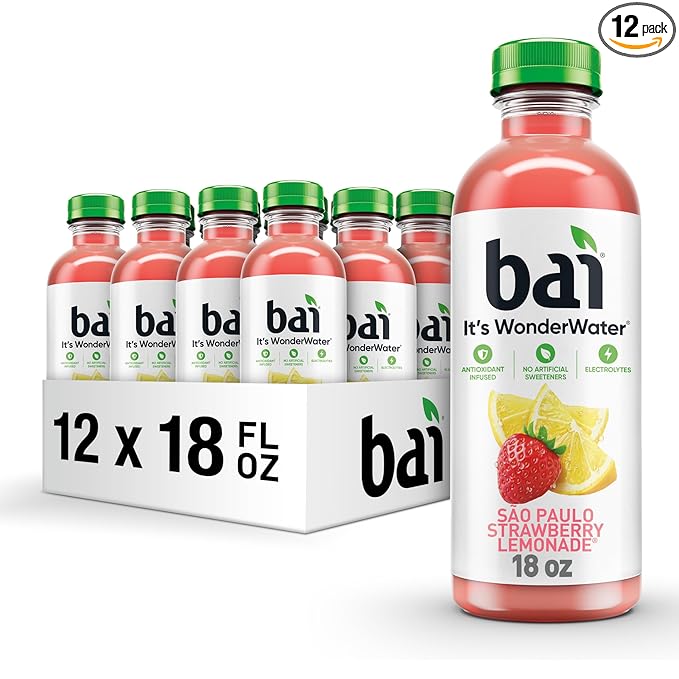 Bai Antioxidant Infused Water Beverage, São Paulo Strawberry Lemonade, with Vitamin C and No Artificial Sweeteners, 18 Fluid Ounce Bottle, 12 Pack