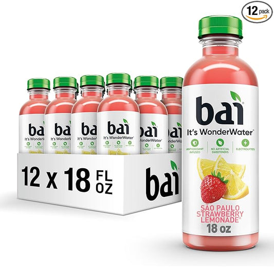 Bai Antioxidant Infused Water Beverage, São Paulo Strawberry Lemonade, with Vitamin C and No Artificial Sweeteners, 18 Fluid Ounce Bottle, 12 Pack
