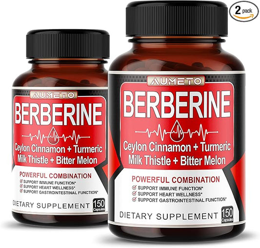 Berberine Supplement - Enhanced with Ceylon Cinnamon, Turmeric, Milk Thistle, Bitter Melon for Digestion, Immunity & Weight Managament Support (150 Count (Pack of 2))