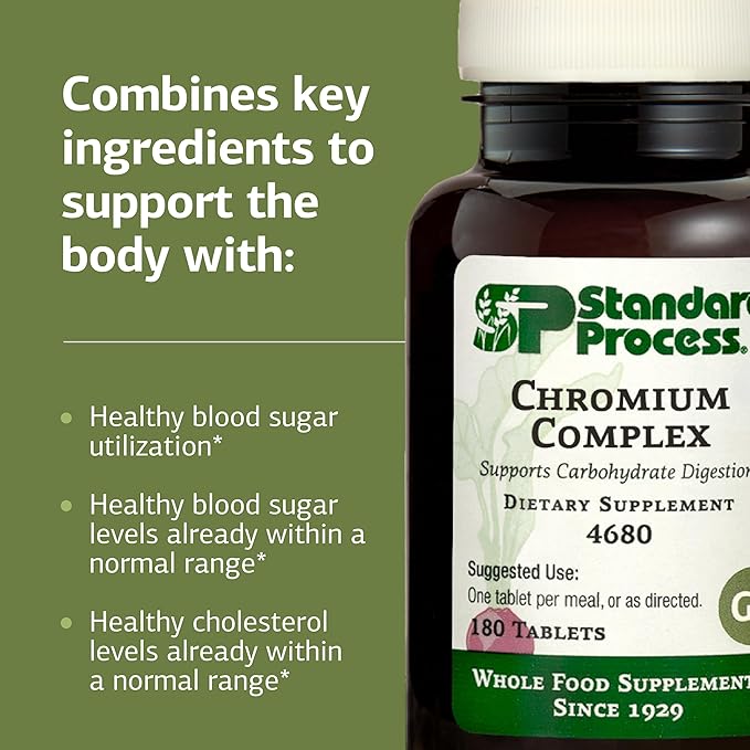 Standard Process Chromium Complex - Supplement for Digestive Health Support - Contains Niacin, Chromium & Vitamin A - Gluten-Free, Non-Dairy & Non-Soy - 180 Tablets (180 Servings)