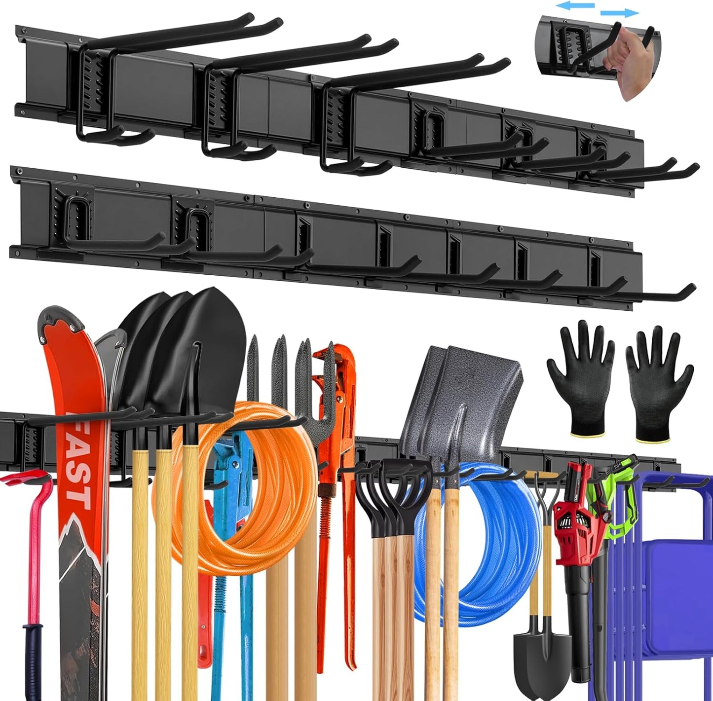 96'' All-Metal Garage Tool Organizer Wall Mount – Heavy-Duty Tool Rack Holds 960 lbs, Adjustable Hooks for Garage, Yard, and Garden Equipment