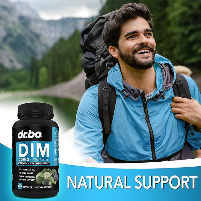 DIM Supplement for Women & Men 200mg - Androgen Estrogen Blocker for Men & Women, Hormonal Acne Pills, Hormone Balance, Menopause Support, Diindolylmethane DIM Supplement Plus BioPerine - 60 Capsules