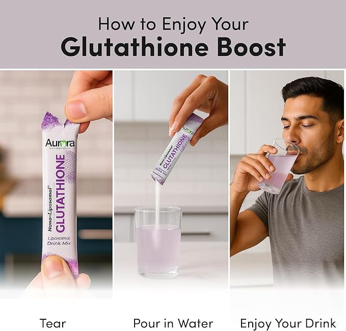 Aurora Nutrascience Nano-Liposomal Glutathione, Grape Powdered Drink Mix Immune & Antioxidant Gut Health Support Supplement, 750 mg per Serving, Non-GMO, Sugar-Free, 30 Single Serve Packets