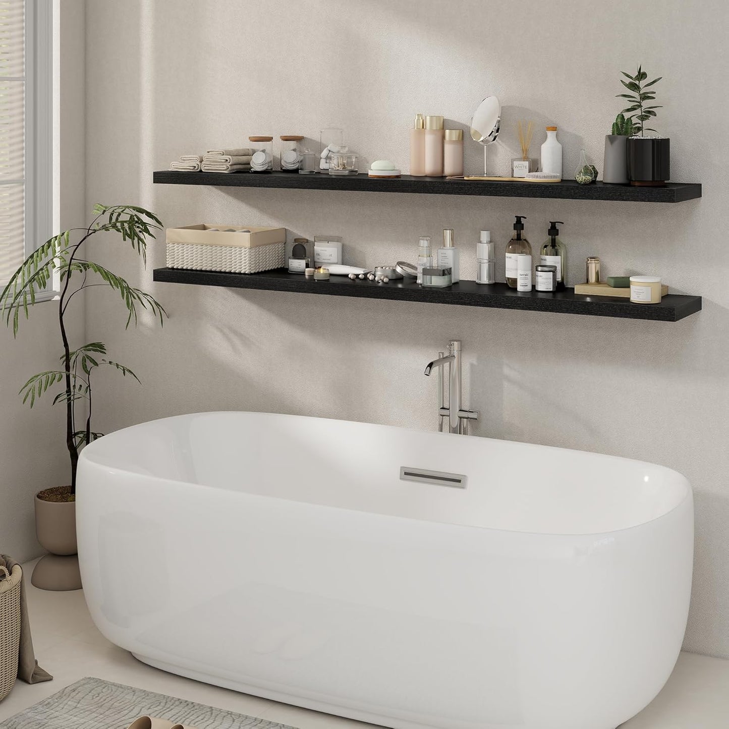 Fun Memories 72 Inch Floating Shelves for Wall, 8 Inch Deep Floating Shelf, Large Shelves with Invisible Bracket for Books|Storage, Rustic Wood Wall Shelf for Bedroom, Kitchen, Living Room, Black