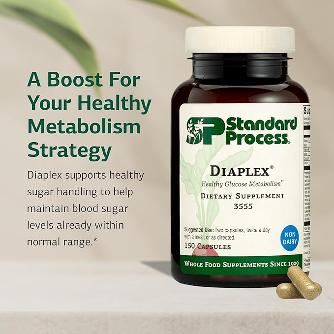 Standard Process Diaplex - Supplement for Pancreas & Gallbladder Support - Contains Chromium & Antioxidant Vitamin A - Non-Dairy - 150 Capsules (75 Servings)