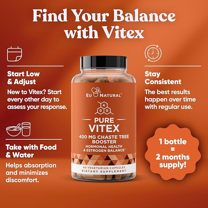 Vitex Pure 400 Mg Chasteberry – Natural PMS Support, Balance Hormones, Regulate Cycle, Promote Skin Health – Full-Spectrum & Standardized – 60 Vegan Soft Capsules