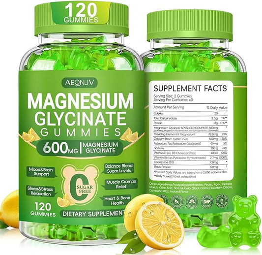 Magnesium Glycinate Gummies 600mg for Women and Men, High Absorption Magnesium Glycinate with Vitamin D, B6, and CoQ10 for Calm Support & Sleep, Sugar Free, Vegan, 60 Days Supply