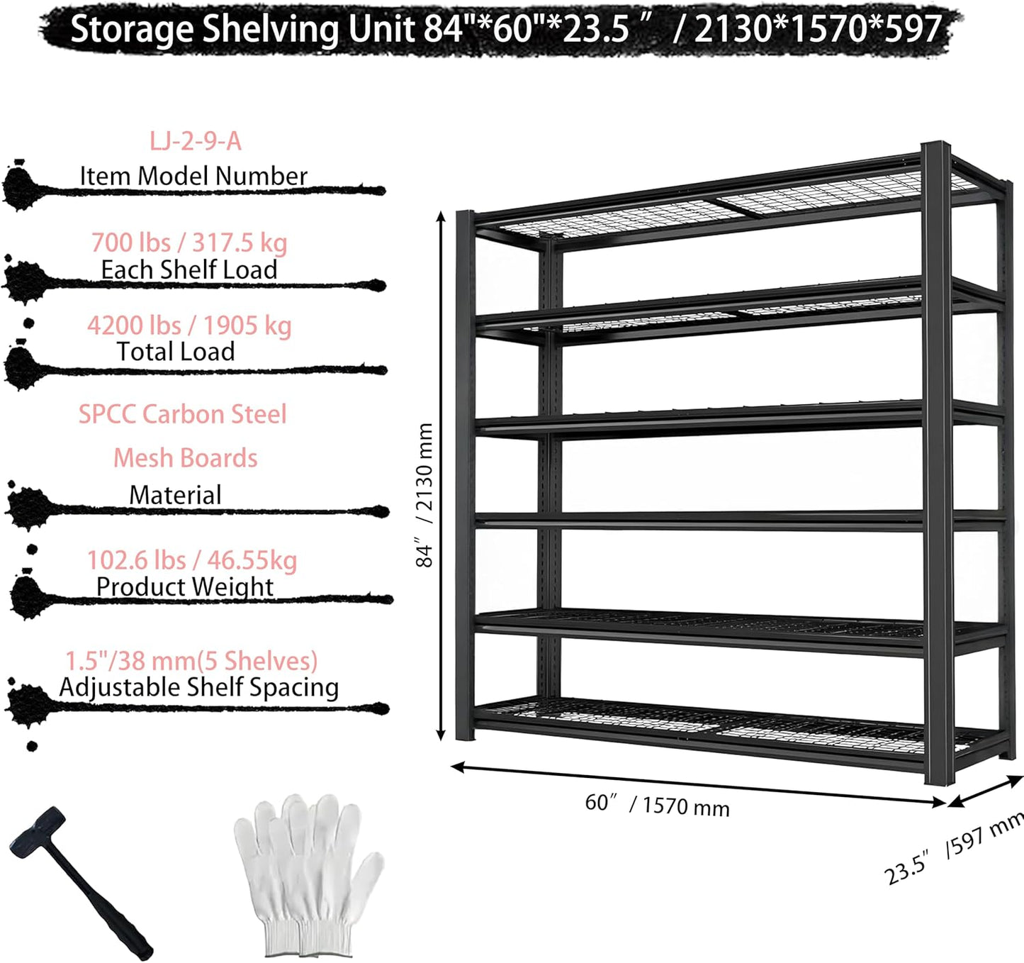 Standing Shelf Units Heavy Duty Storage Rack Industrial Wire Mesh Shelving Double Layer Support Floor Mount Black for Garage Warehouse Storage 84" H x 59.5" W x 23.5" D 6-Tier 4200LBS